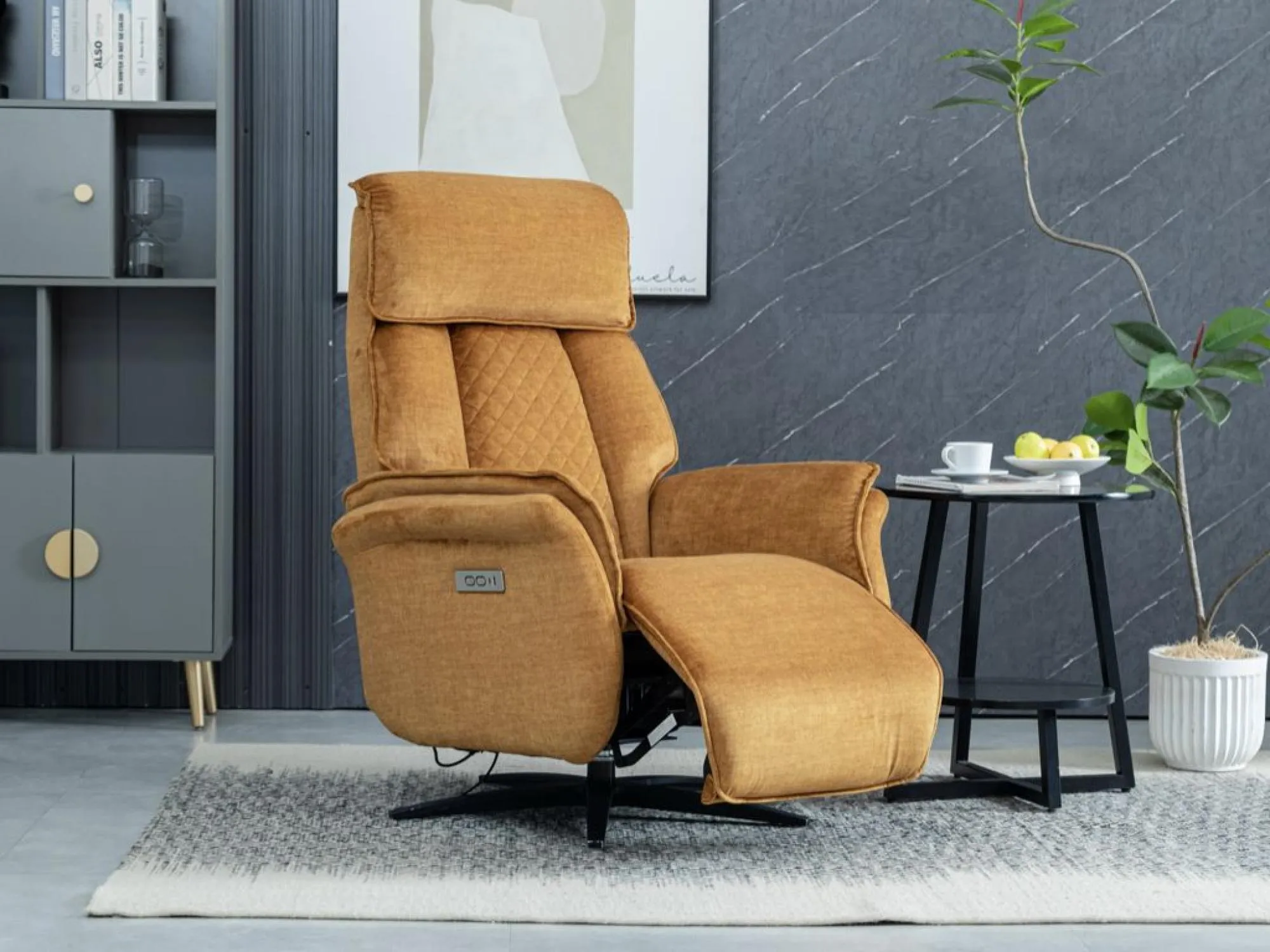 Evoque Swivel Electric Recliner Armchair - Amber, Fabric