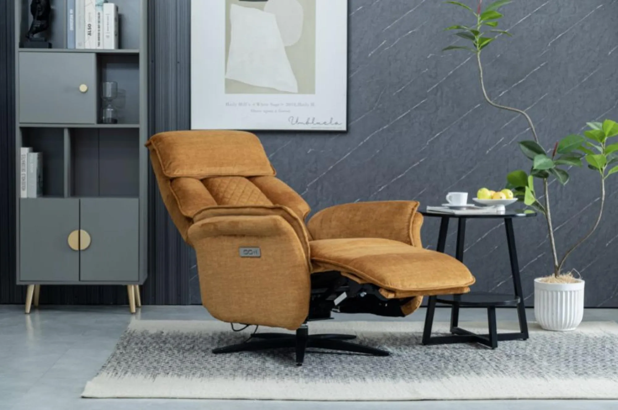 Evoque Swivel Electric Recliner Armchair - Amber, Fabric