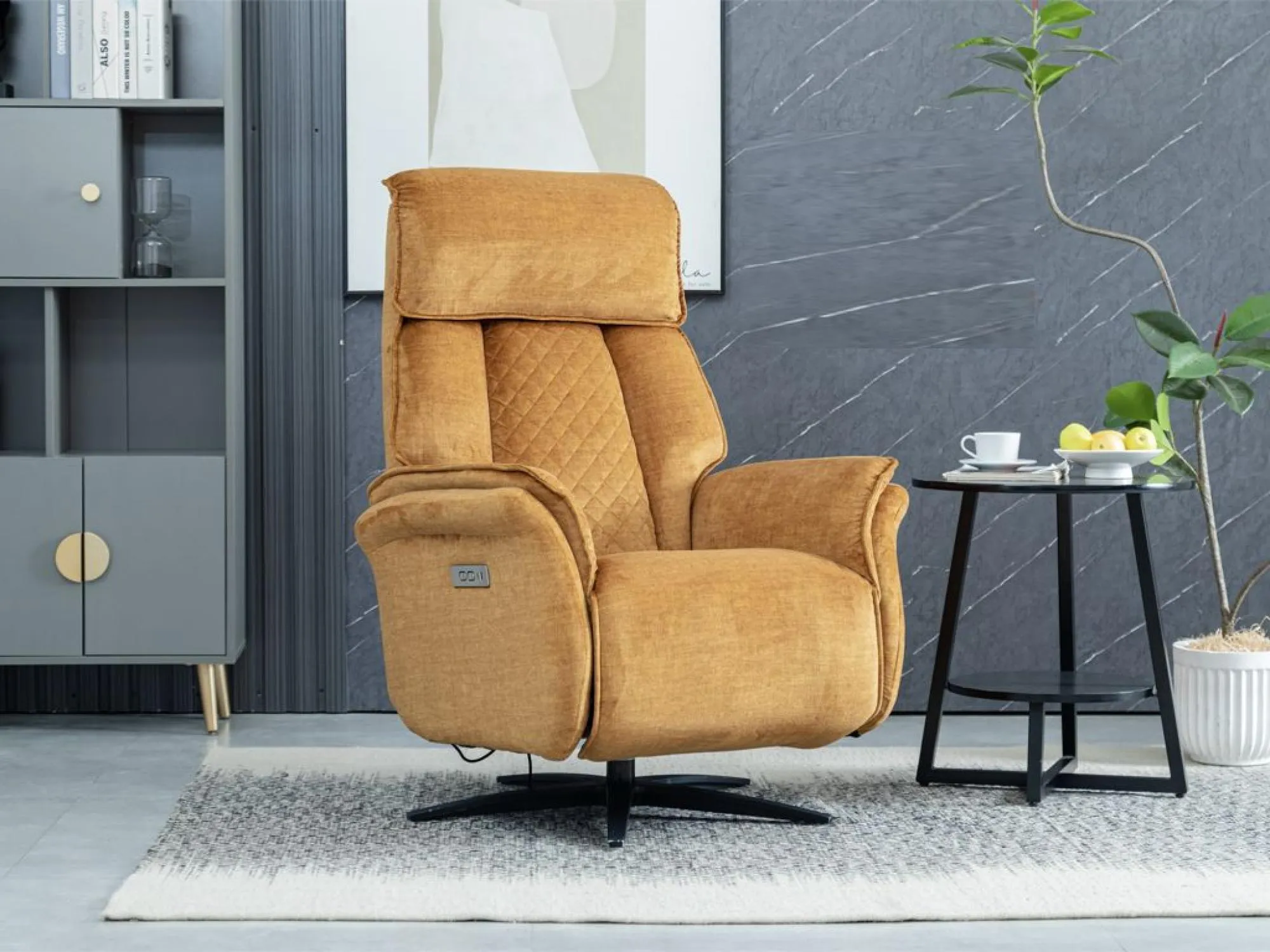 Evoque Swivel Electric Recliner Armchair - Amber, Fabric