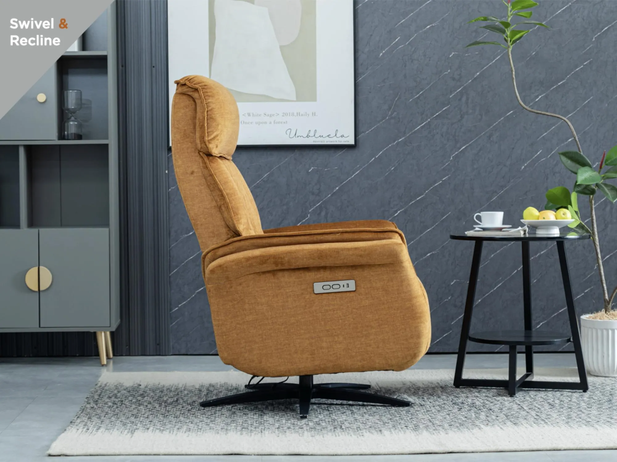 Evoque Swivel Electric Recliner Armchair - Amber, Fabric