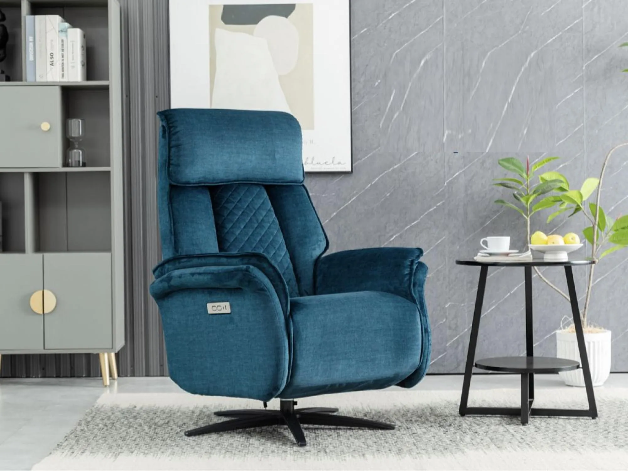 Evoque Swivel Electric Recliner Armchair - Ocean Blue, Fabric
