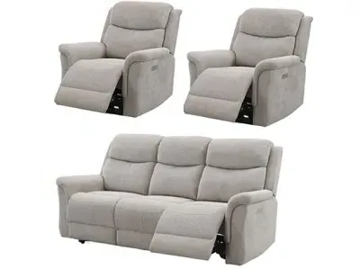 Faringdon 3-Seater Recliner Sofa Suite - Beige, Fabric