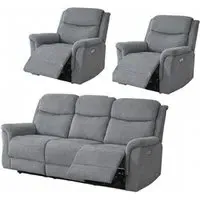 Faringdon 3-Seater Recliner Sofa Suite - Grey, Fabric