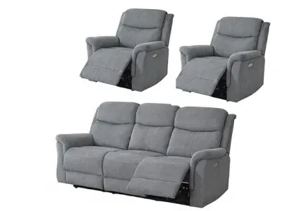 Faringdon 3-Seater Recliner Sofa Suite - Grey, Fabric