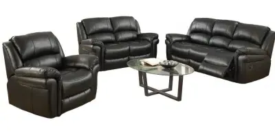 Farnham 3-Seater Recliner Sofa Suite - Black, Leather image