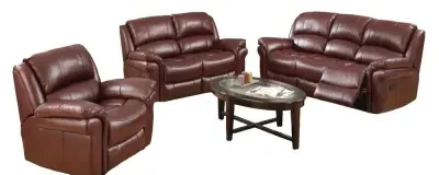 Farnham 3-Seater Recliner Sofa Suite - Burgundy, Leather