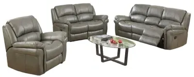 Farnham 3-Seater Recliner Sofa Suite - Grey, Leather