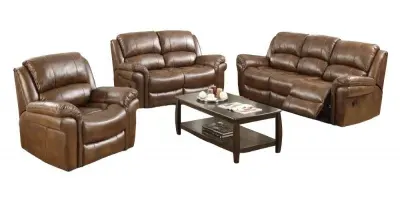 Farnham 3-Seater Recliner Sofa Suite - Tan, Leather