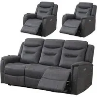 Harrogate 3-Seater Recliner Sofa Suite - Grey, Fabric