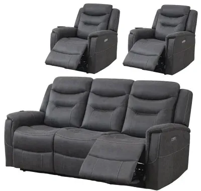 Harrogate 3-Seater Recliner Sofa Suite - Grey, Fabric