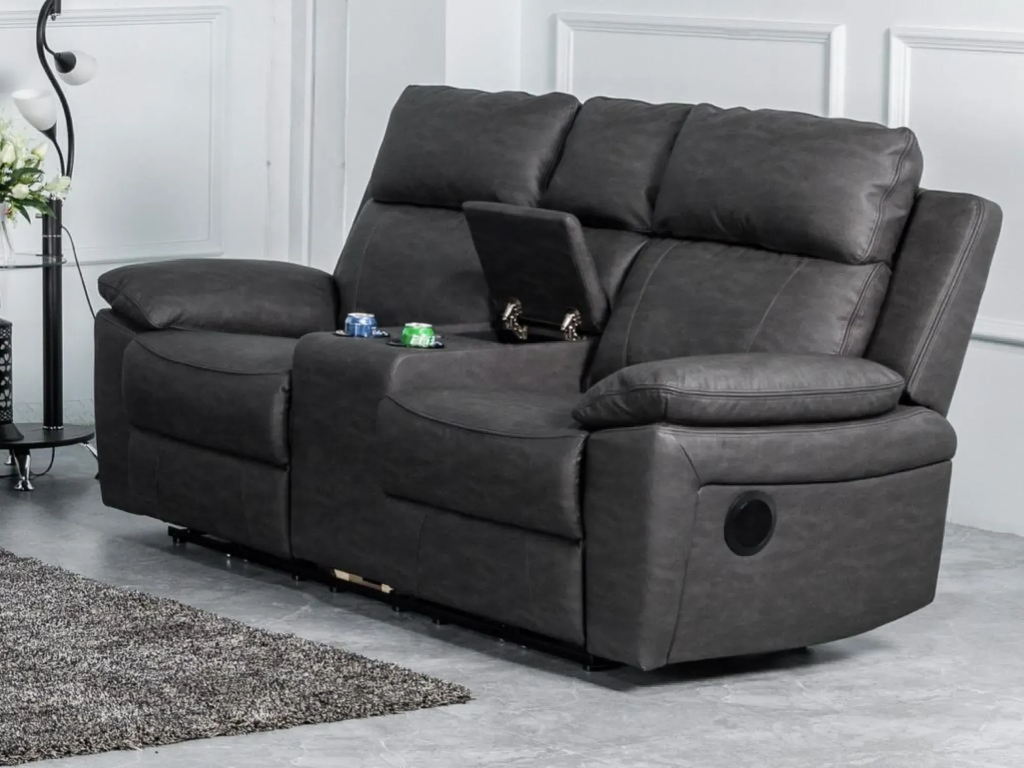 Huntington 2-Seater Electric Recliner Sofa with Console - Dark Grey