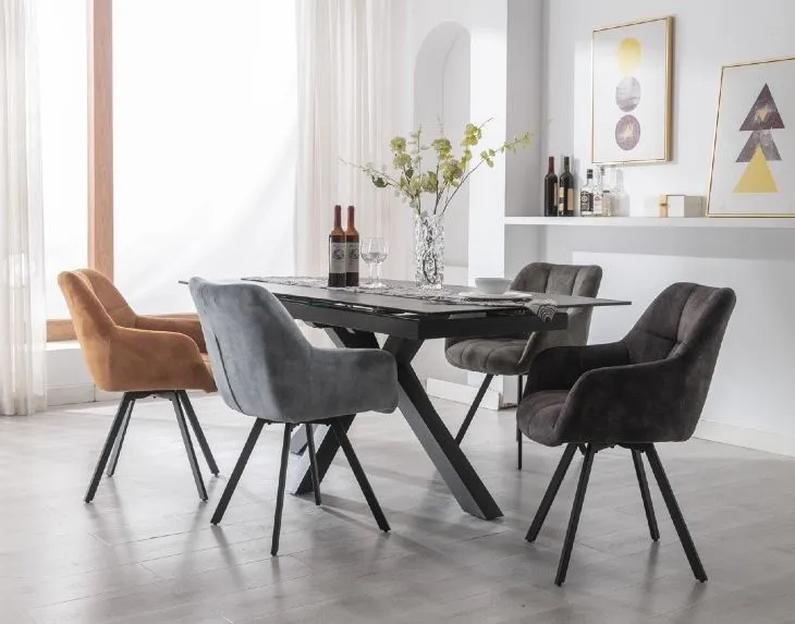 Jade Dining Armchair - Stone Blue, Velvet