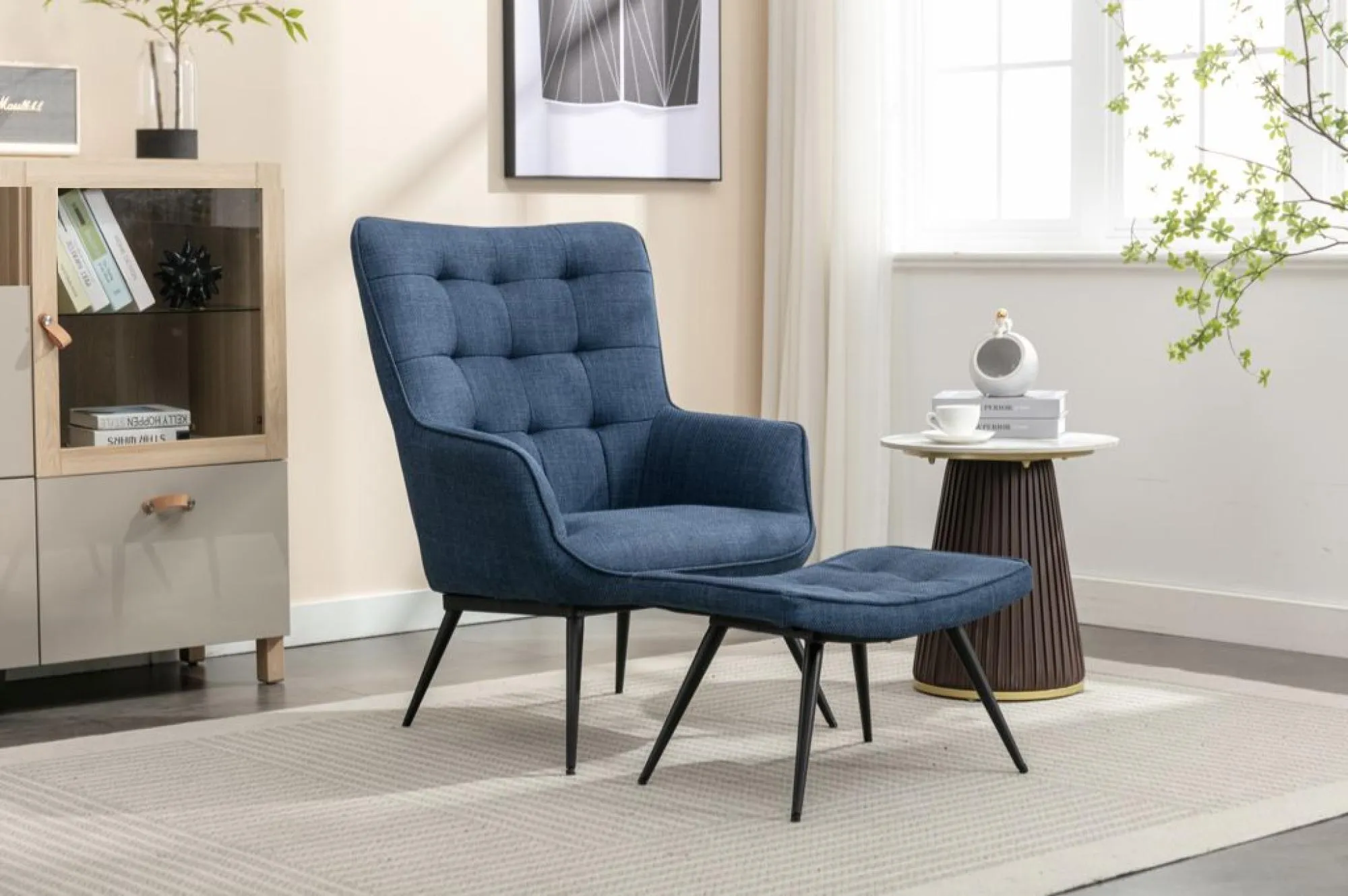 Katelyn Armchair with Footstool - Blue, Fabric