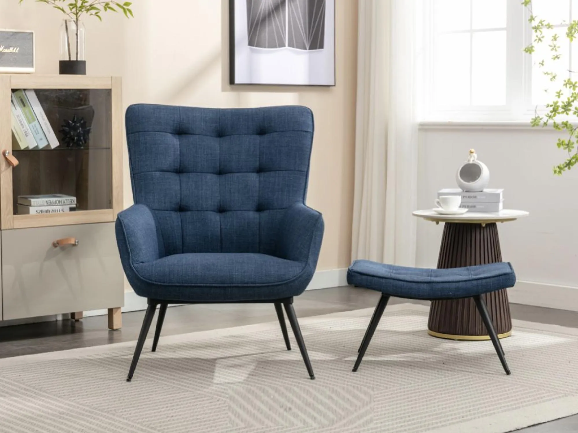 Katelyn Armchair with Footstool - Blue, Fabric