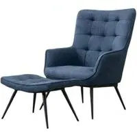 Katelyn Armchair with Footstool - Blue, Fabric