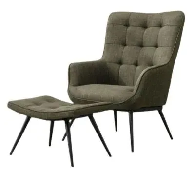 Katelyn Armchair with Footstool - Green, Fabric