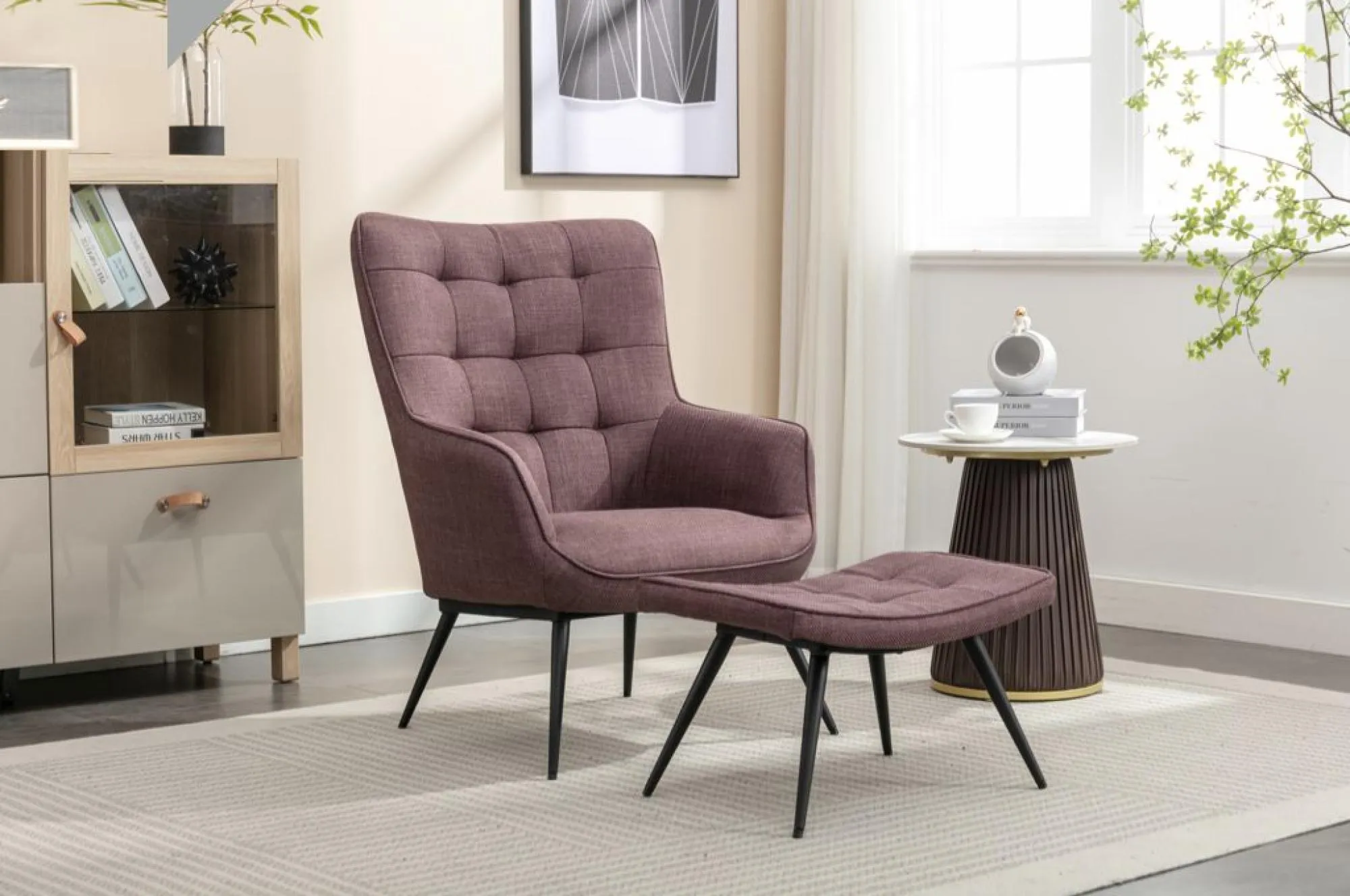 Katelyn Armchair with Footstool - Mulberry, Fabric