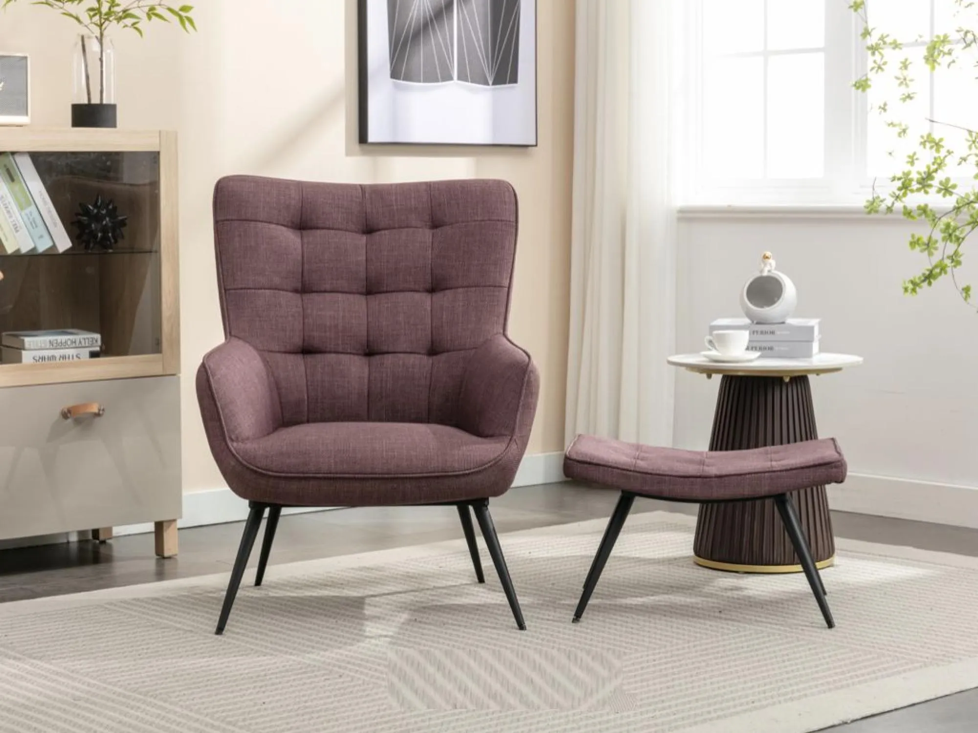 Katelyn Armchair with Footstool - Mulberry, Fabric