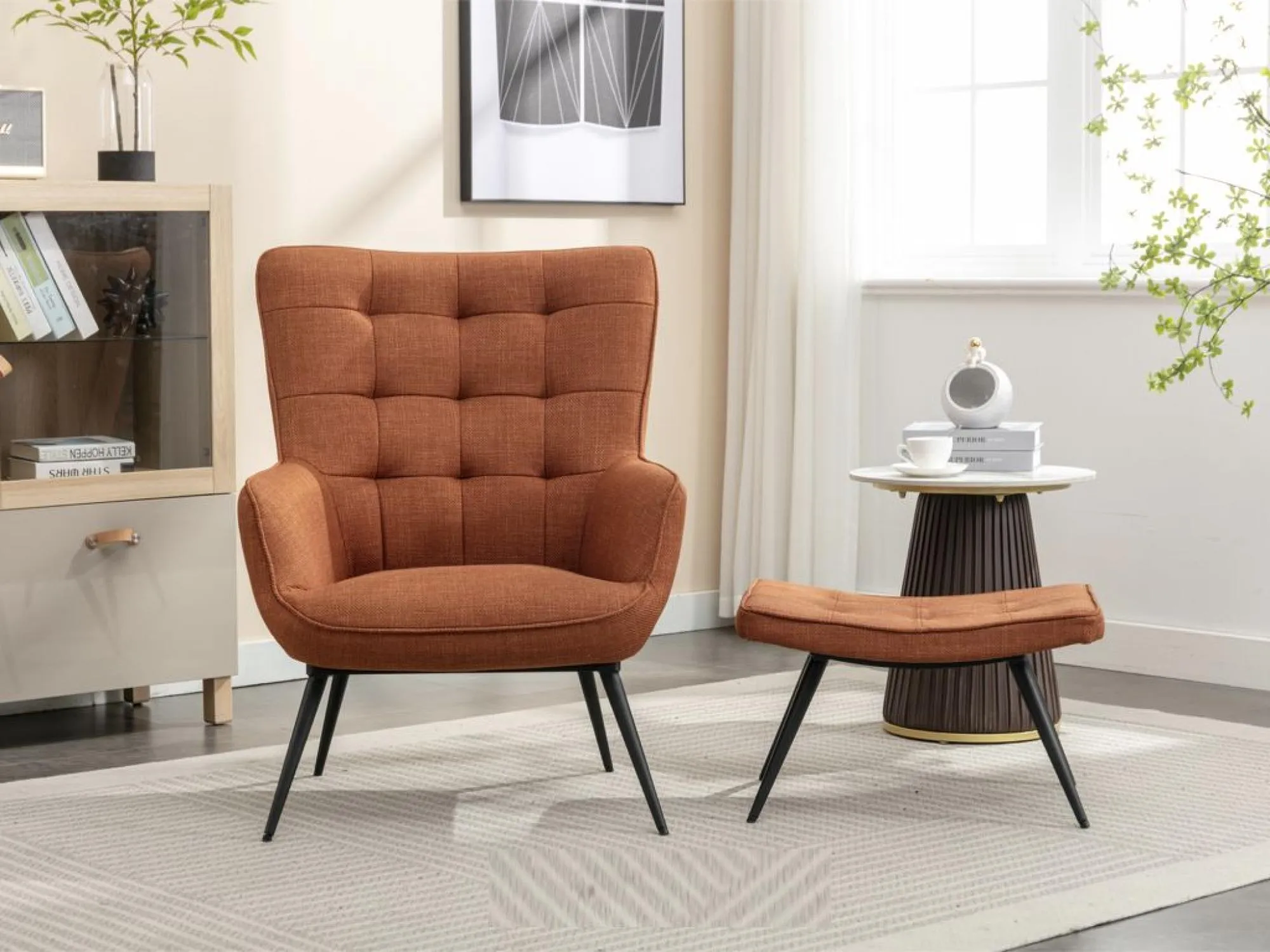 Katelyn Armchair with Footstool - Orange, Fabric