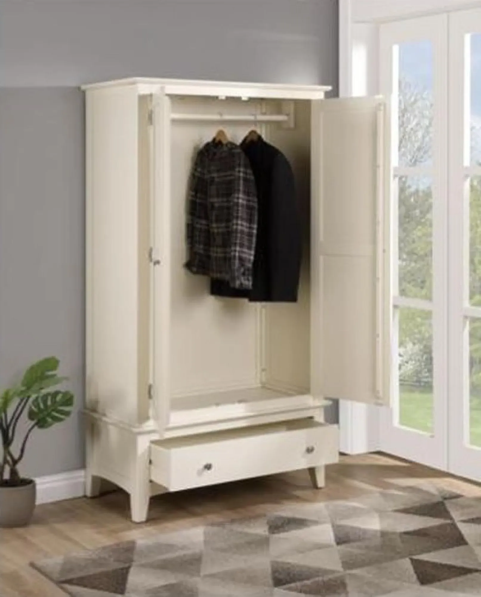 Luciana 2 Door 1 Drawer Wardrobe - Ivory