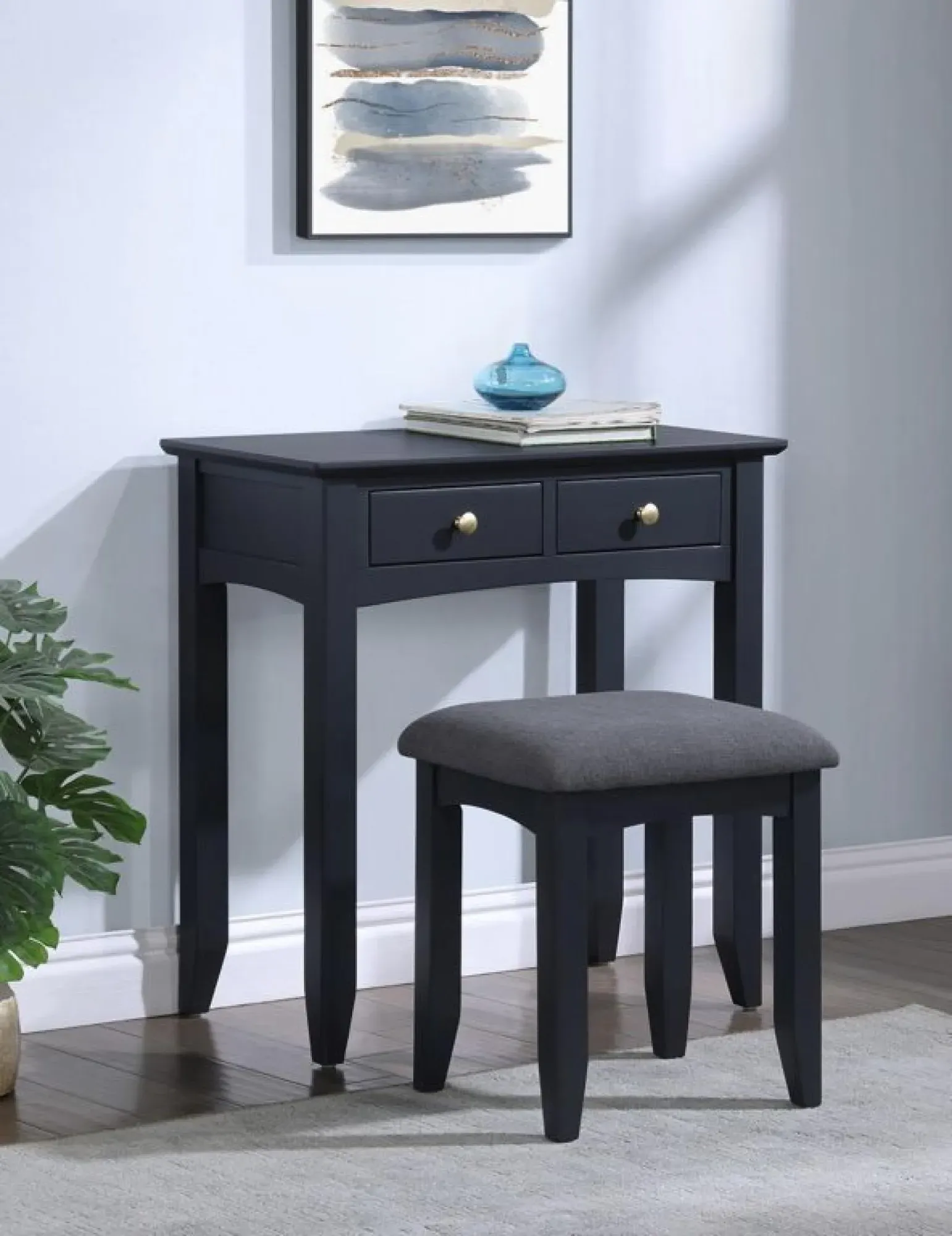 Luciana 2 Drawer Dressing Table and Stool - Black