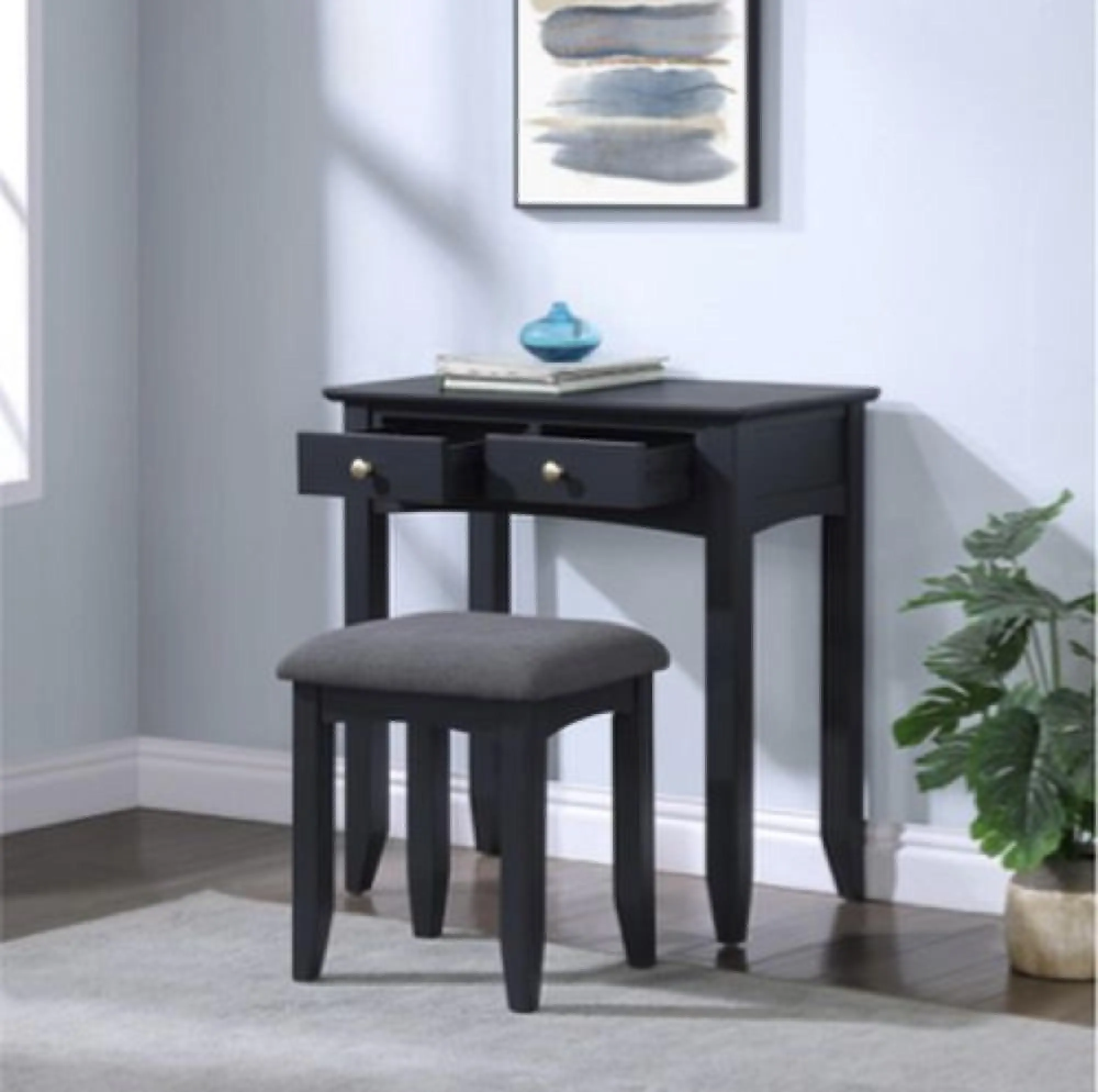 Luciana 2 Drawer Dressing Table and Stool - Black