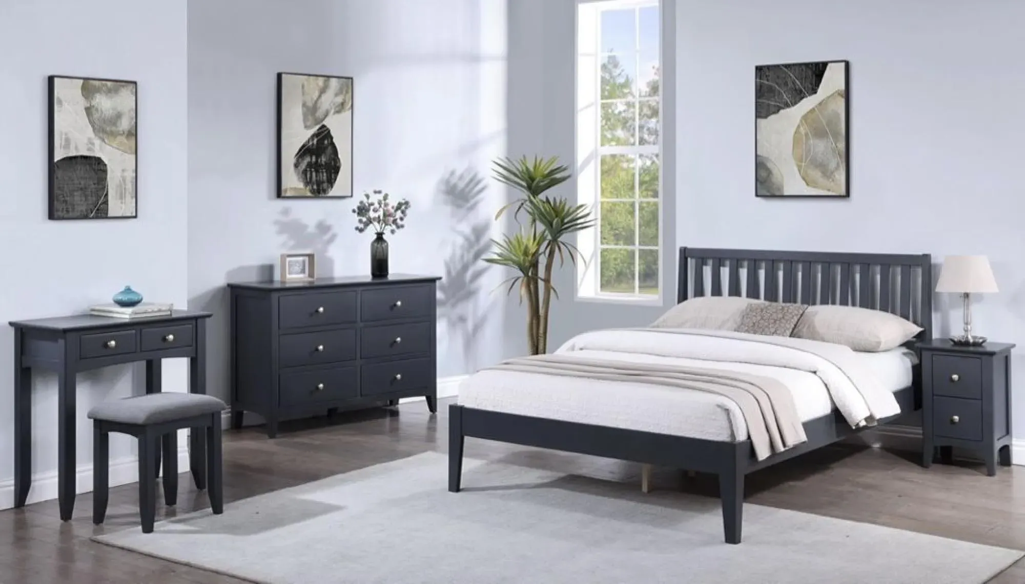 Luciana 2 Drawer Dressing Table and Stool - Black