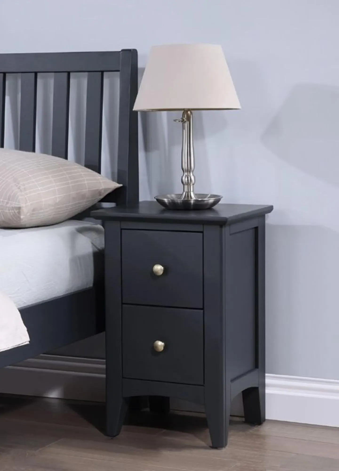 Luciana 2 Drawer Narrow Bedside Cabinet - Black