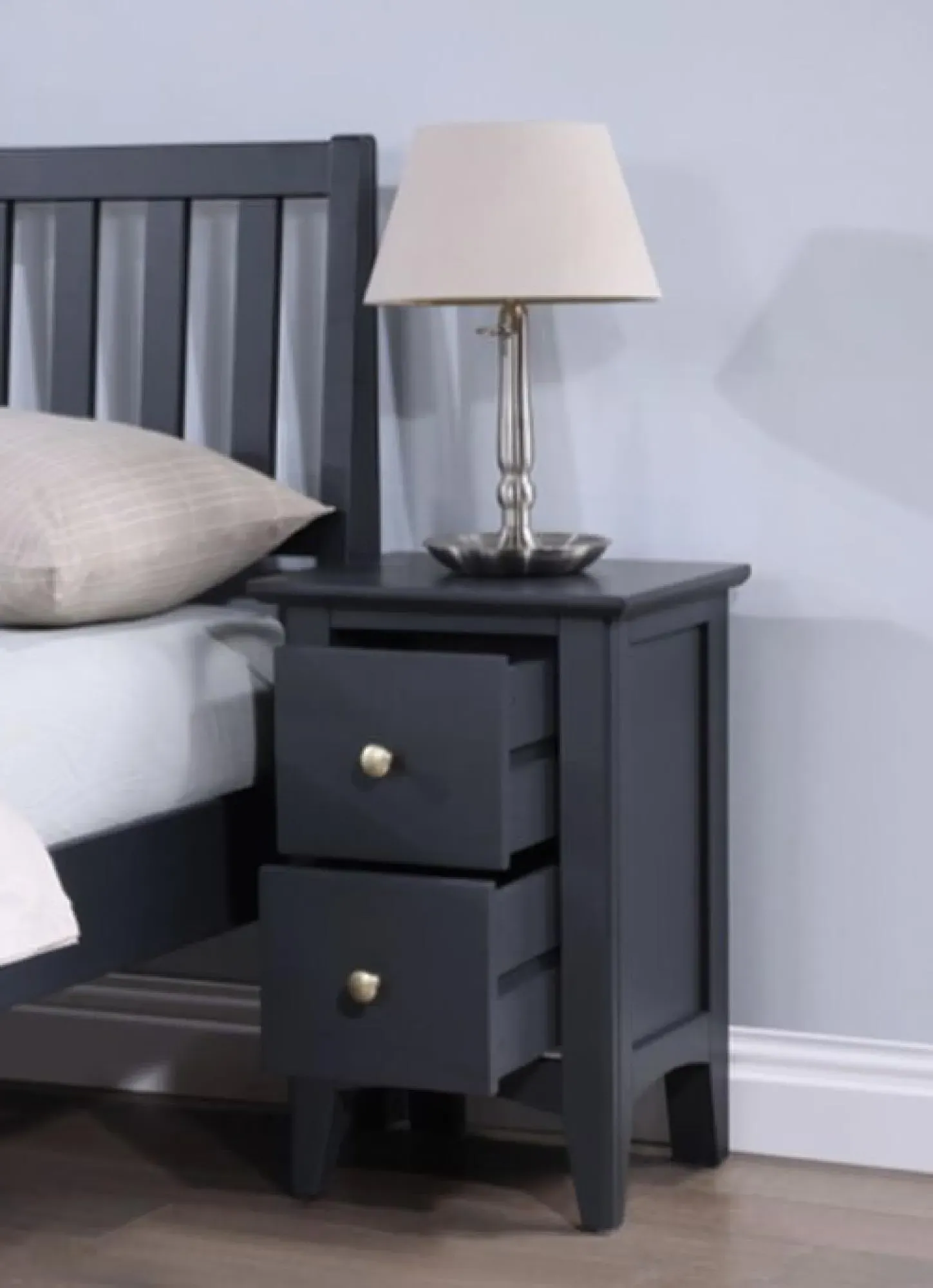 Luciana 2 Drawer Narrow Bedside Cabinet - Black