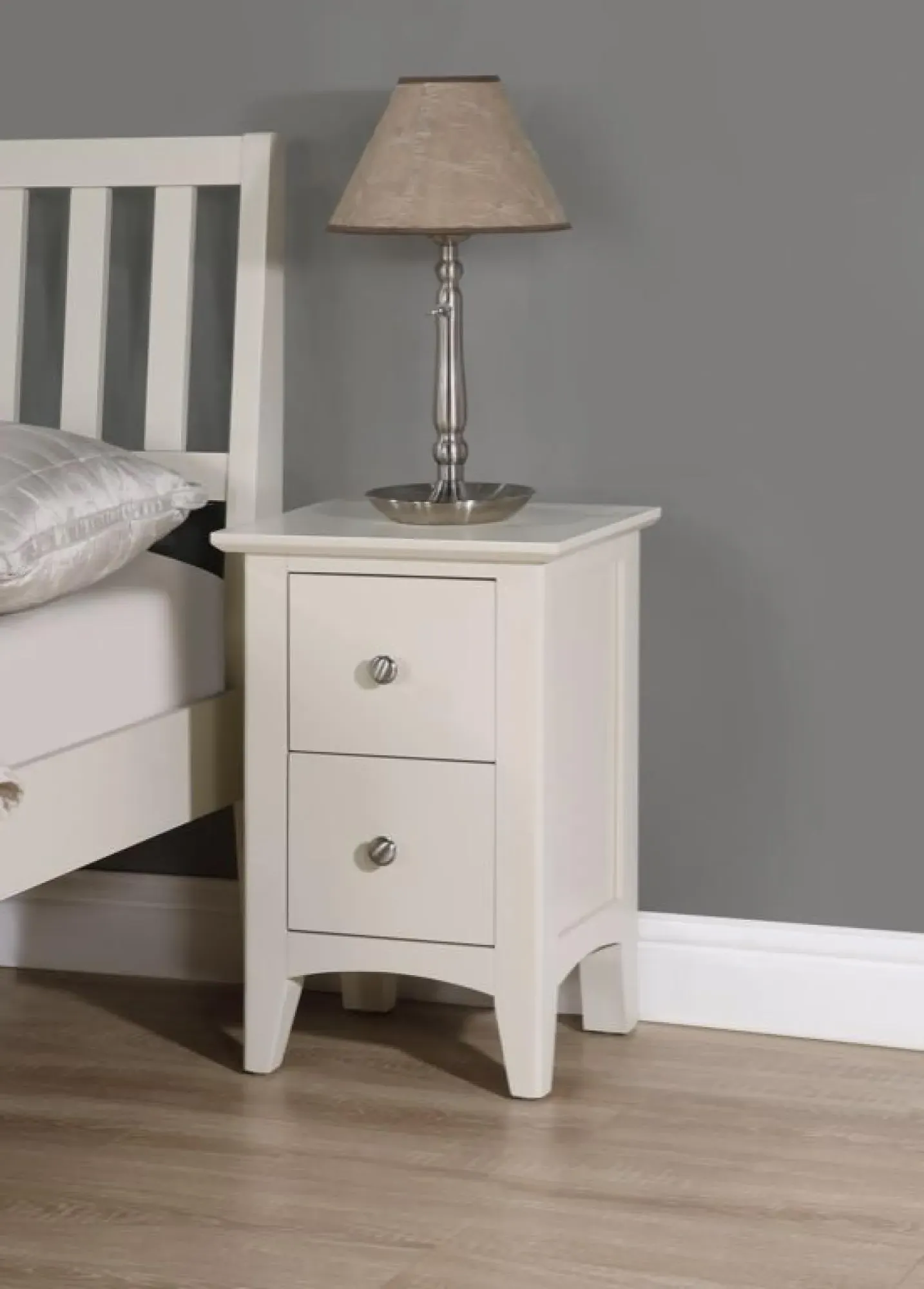 Luciana 2 Drawer Narrow Bedside Cabinet - Ivory