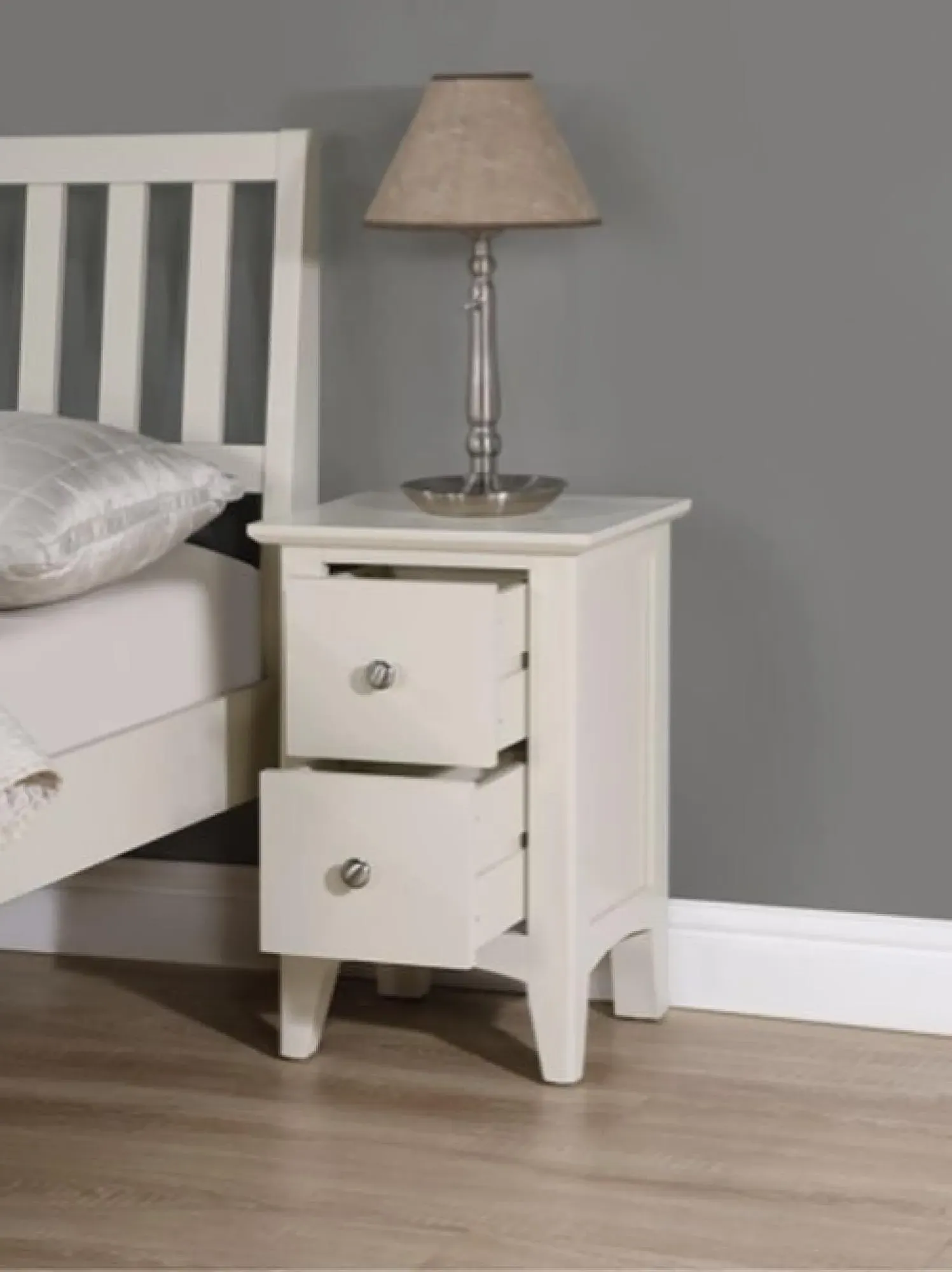 Luciana 2 Drawer Narrow Bedside Cabinet - Ivory