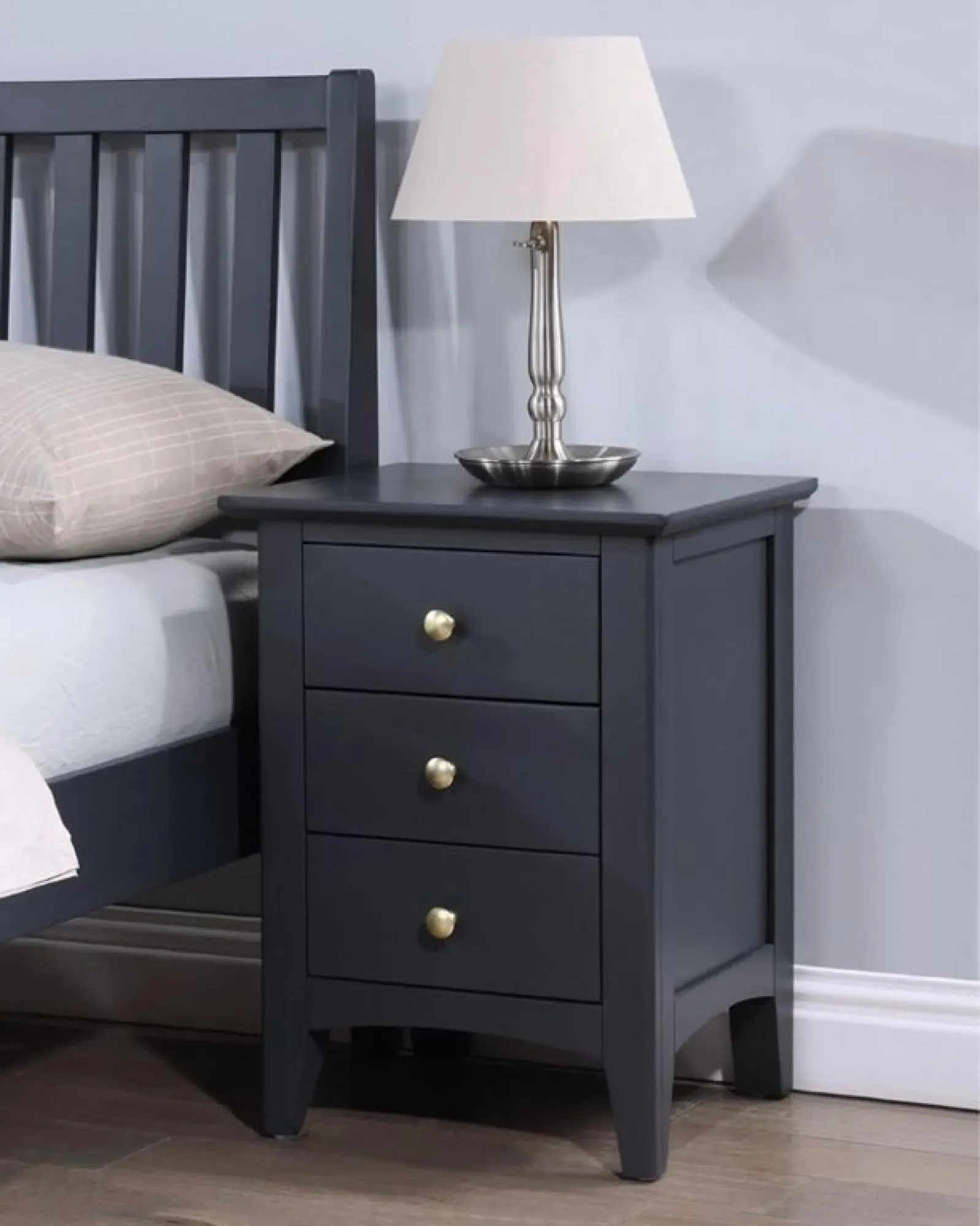 Luciana 3 Drawer Bedside Cabinet - Black