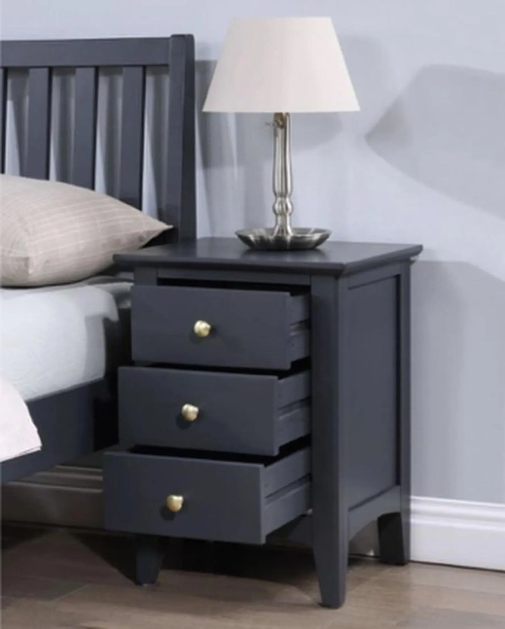 Luciana 3 Drawer Bedside Cabinet - Black