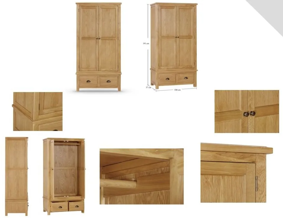 Lugano 2 Door 2 Drawer Wardrobe - Oak