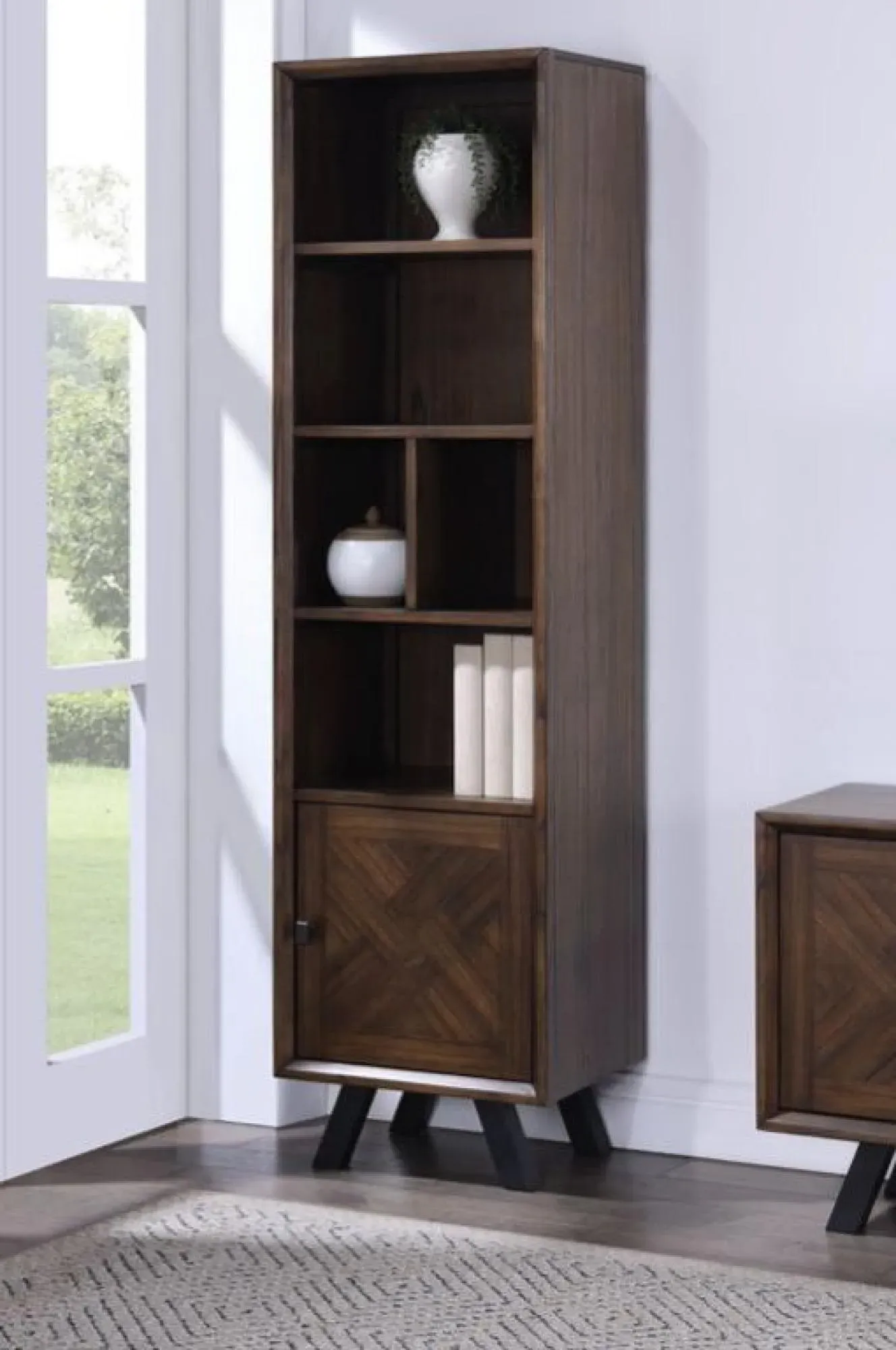 Nevada Narrow Bookcase with Cupboard - Walnut, Mindi Wood