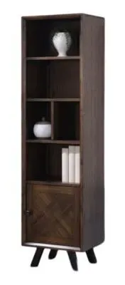 Nevada Narrow Bookcase with Cupboard - Walnut, Mindi Wood