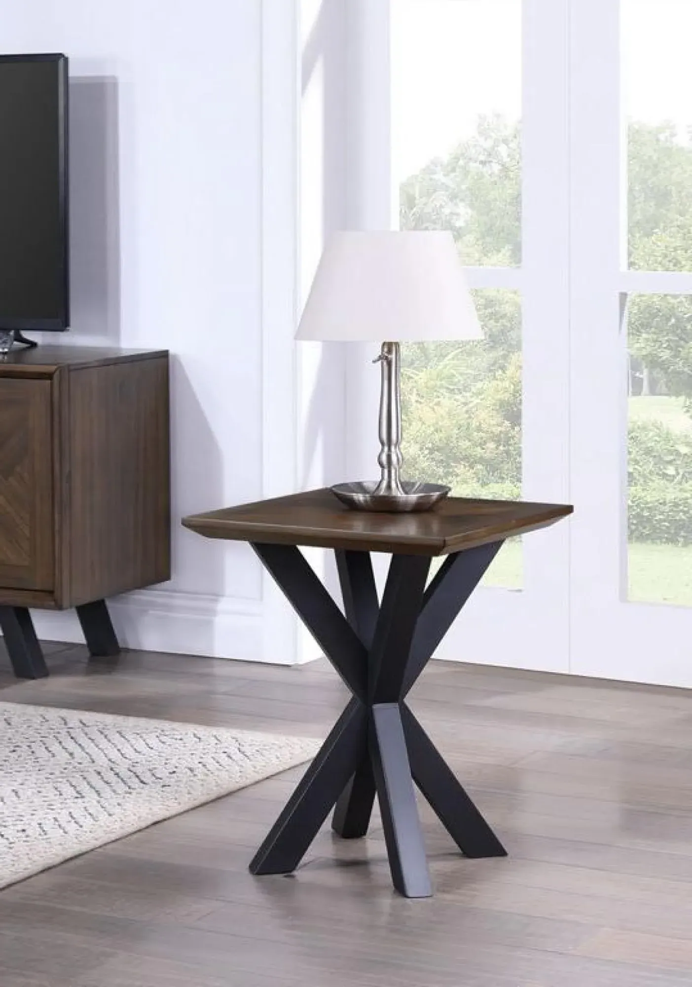 Nevada Square Lamp Table - Walnut, Mindi Wood