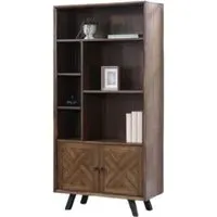 Nevada Wide Bookcase with Cupboard - Walnut, Mindi Wood
