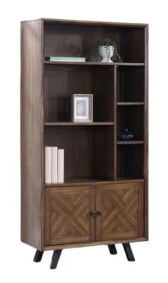 Nevada Wide Bookcase with Cupboard - Walnut, Mindi Wood