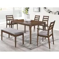 Orlando 6 Seater Dining Set with Bench - Walnut