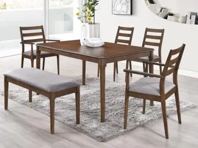 Orlando 6 Seater Dining Set with Bench - Walnut
