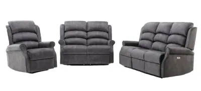 Penrith 3-Seater Electric Recliner Sofa Suite - Grey, Fabric image