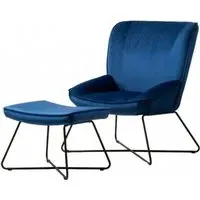 Teagan Chair and Footstool - Blue, Velvet