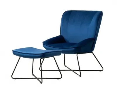 Teagan Chair and Footstool - Blue, Velvet image