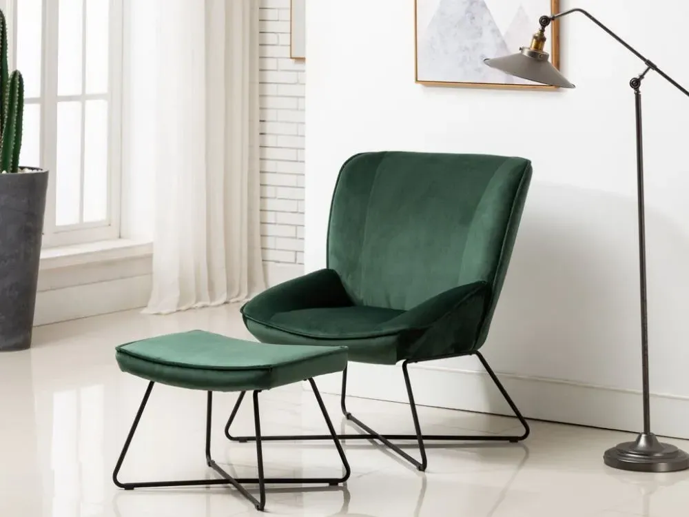 Teagan Chair and Footstool - Green, Velvet