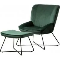 Teagan Chair and Footstool - Green, Velvet