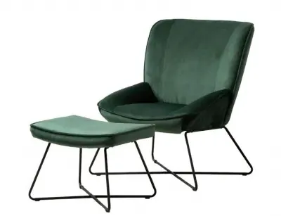 Teagan Chair and Footstool - Green, Velvet