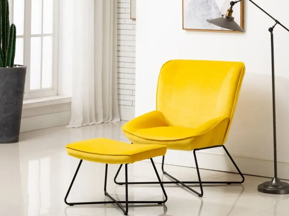 Teagan Chair and Footstool - Ochre, Velvet