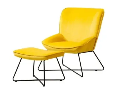 Teagan Chair and Footstool - Ochre, Velvet