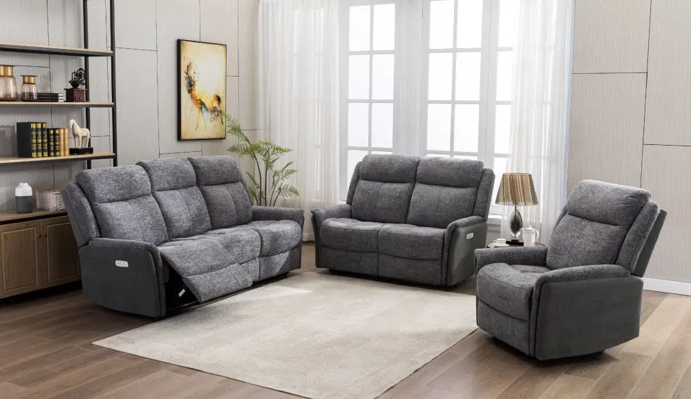 Treyton Fusion 3-Seater Recliner Sofa Suite - Grey, Fabric